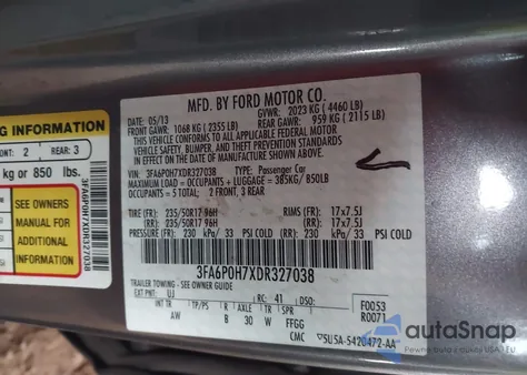 2013 Ford Fusion Se z USA, uszkodzony, nr VIN 3FA6P0H7XDR327038